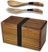 Wood Bento Box, Lunch boxes, Japanese Traditional Natural Square Wooden Lunch Containers Women's ...