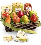 A Gift Inside Classic Fresh Fruit Basket Gift with Crackers, Cheese and Nuts for Christmas, Holid...