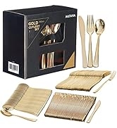 MATANA 180 Bulk Gold Plastic Silverware Set (60 Knives 60 Forks 60 Spoons) - Reusable Gold Plasti...