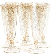 MATANA 50 Gold Glitter Plastic Champagne Flutes 5oz Clear Plastic Toasting Glasses, Mimosa Glasse...