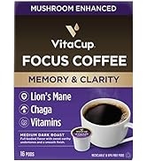 VitaCup Focus Mushroom Coffee Pods, Boost Focus & Immunity w/Lions Mane, Chaga, B Vitamins, D3 fo...