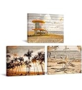 Conipit Beach Sunset Canvas Wall Art Coastal Seaside Painting Lifeguard Hut Seagulls Pictures Pal...