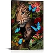 Conipit African American Art With Butterflies Leopard With Woman Wall Art Leopard Jungle Safari A...