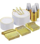 600 Piece Wedding Party Plates Disposable Dinnerware Set 100 Guests -By Zulzzy -100 Gold Plastic ...