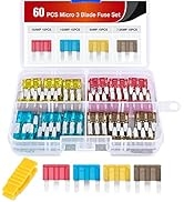 Nilight 60PCS Micro 3 Fuse APT ATR Car Blade Fuses Assortment Kit Micro 3 Car Fuses Replacement 5...