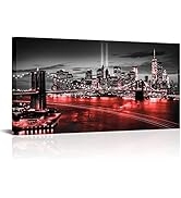 Conipit New York City Canvas Wall Art Black White Red Brooklyn Bridge Pictures NYC Skyline Citysc...