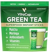 VitaCup Green Tea Instant Packets, Enhance Energy & Detox with Matcha, Moringa, B Vitamins, D3, F...