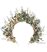 MOSTORY Handmade Woodland Halo Crown - Forest Headband Flower Hairband with Leaves Goddess Crown ...