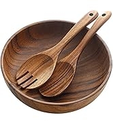 Wooden Salad Bowls, AOOSY Large Acacia Wood Salad Serving Bowl with Serving Tongs, 9.3" D x 2.8" ...