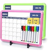 2Pack Small Whiteboard Calendar Desktop with Removable Display Stand, 8Markers, 2Erasers, Cute Ki...