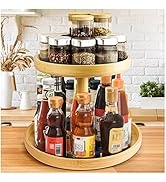 2 Tier Bamboo Lazy Susan Organizer for Kitchen,Turntable for Cabinet,Turntable Organizer for Cabi...