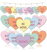 Whaline 36Pcs Valentine's Day Wooden Hanging Ornaments Conversation Heart Shaped Wooden Embellish...