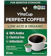 VitaCup Perfect Low Acid Coffee Pods, Organic & Fair Trade, Mycotoxin Free, Dark Roast Guate...