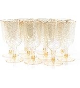 MATANA 50 Gold Glitter Plastic Wine Glasses for Weddings, Birthdays, Bridal Shower & Parties, 6oz...