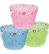 Zcaukya Easter Buckets, 3 Packs Clear Plastic Kids Easter Baskets with Handles, Empty Plastic Eas...