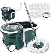 Midyb Mop and Bucket with Wringer Set, Spin Mop Bucket with 5 Replacement Head, Stainless Steel H...