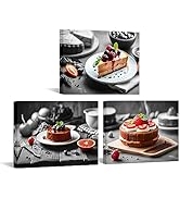 Conipit Kitchen Canvas Wall Art Black White Red Food Cake Artwork Prints Bakery Pictures Framed F...