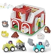 iPlay, iLearn Farm Animal House Toys for Toddlers 1-3, Kids Barn Set, Baby Shape Sorter Musical M...