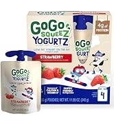 GoGo squeeZ yogurtZ Strawberry, 3 oz (Pack of 4), Kids Snacks Made from Real Yogurt and Fruit, Pa...