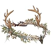 MOSTORY Handmade Woodland Gold Antler Crown - Forest Flower Headband Elf Headpiece Fairy Floral C...