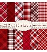 Whaline 24 Sheets Valentine Pattern Paper Red Buffalo Plaid Scrapbook Specialty Paper Double Side...