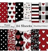 Whaline 24 Sheets Valentine Pattern Paper Heart Love Scrapbook Specialty Paper Red Black Double S...