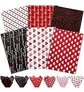 Whaline 90Pcs Valentine's Day Tissue Paper Red Black Gift Wrapping Paper Heart Love Pattern Art T...