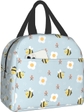 Cute Bees And White Flowers On Light Blue