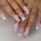 coffin pearl flower bow pink french tip