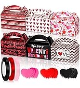 Whaline 24 Pack Valentine's Day Treat Boxes Kit Hearts Goody Box with 24Pcs Heart Cards and 3 Rol...