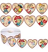 Whaline 1000Pcs Valentine's Day Stickers Vintage Heart Shape Self-Adhesive Stickers Roll Retro St...