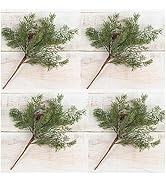 Factory Direct Craft Package of 4 Artificial Cedar Juniper Stems Fake Greenery Plant for Christma...