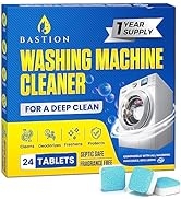 Bastion Washing Machine Cleaner Tablets 24 pack Powerful Descaler -Deep Cleaning for HE Front Loa...