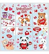 Whaline 9 Sheet Valentine's Day Window Clings Lovely Animals Window Decals Double-Sided Cute Cart...