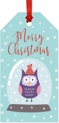 Owl in Snow Globe Tags Merry Christmas