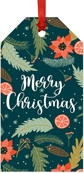 Dark Aqua Coral Pine Cones and Leaves Merry Christmas Tags