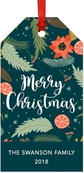 Dark Aqua Coral Pine Cones and Leaves Merry Christmas Tags Custom