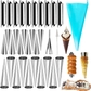 10 pcs large cream horn molds + 10 mini cream horn molds + 10 pcs large cannoli tubes + icing bag + long piping tip + brush