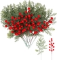 50PCS Pine Branches & 8PCS Red Berry Stems