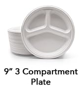 Three Leaf 9" 3 COMPARTMENT BAGASSE ROUND PLATE, 150 Ct.