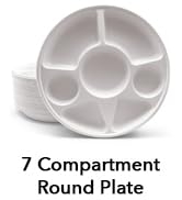 Three Leaf 7 COMPARTMENT BAGASSE ROUND PLATE, 100 Ct.