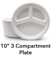 Three Leaf 10" 3 COMPARTMENT BAGASSE ROUND PLATE, 50 Ct.