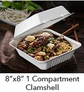 Three Leaf 8" x 8" 1 COMPARTMENT BAGASSE CLAMSHELL, 50 Ct.