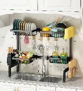 YKLSLH 2 Tiers 4 Baskets Retractable Large Over The Sink Dish Drying Rack, for All Sinks (24.8 "-...